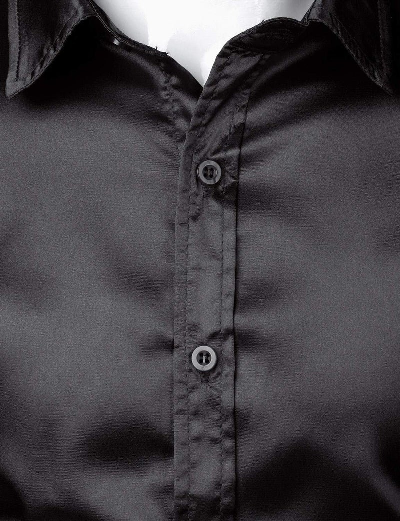 ZEROYAA Men's Luxury Shiny Silk Like Satin Button Up Dress Shirts ZLCL14-Black X-Large - Image 4